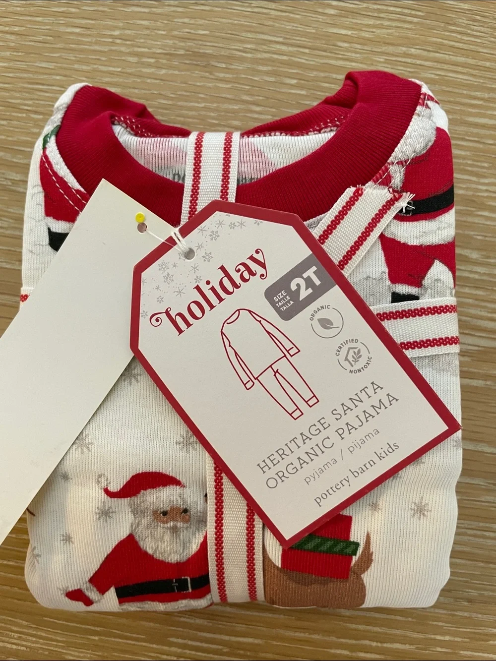 Pottery Barn Kids Heritage Santa Organic Pajama set Size 2T, NWT